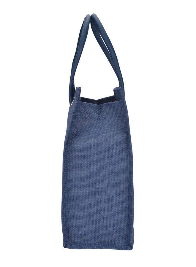 Jute Cottage Jute Tiffin Bags for Lunch Shopping for Men and Women Jute Tiffin Bags Printed Handbag Carry Bag - Bright Blue (Bright Blue) - Image 3
