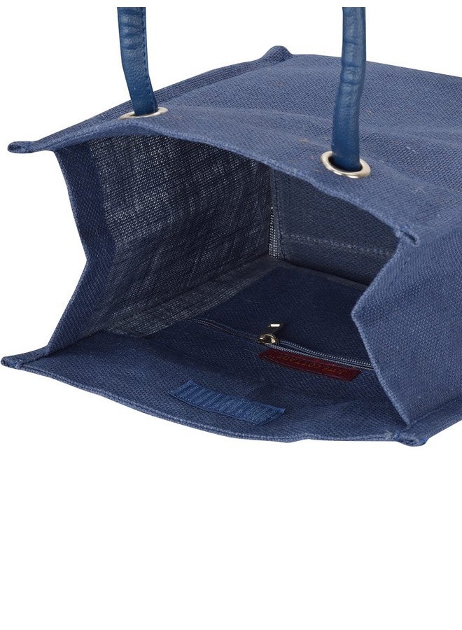 Jute Cottage Jute Tiffin Bags for Lunch Shopping for Men and Women Jute Tiffin Bags Printed Handbag Carry Bag - Bright Blue (Bright Blue) - Image 4