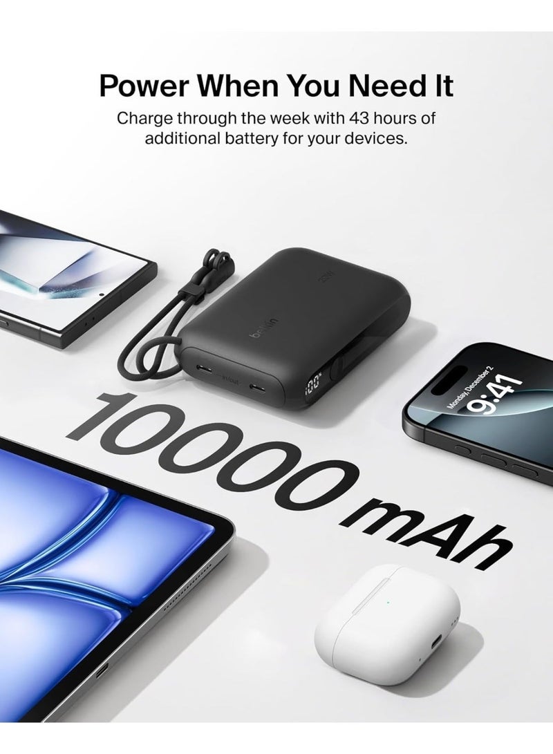 Belkin Portable Charger, Slim USB-C Power Bank 10,000mAh w/ 2 USB-C Ports, Digital Battery Display, 20W Charging for iPhone 16, 15, Plus, Pro, Pro Max, Samsung Galaxy S25, S24, Pixel 9, iPad, & More black - Image 4