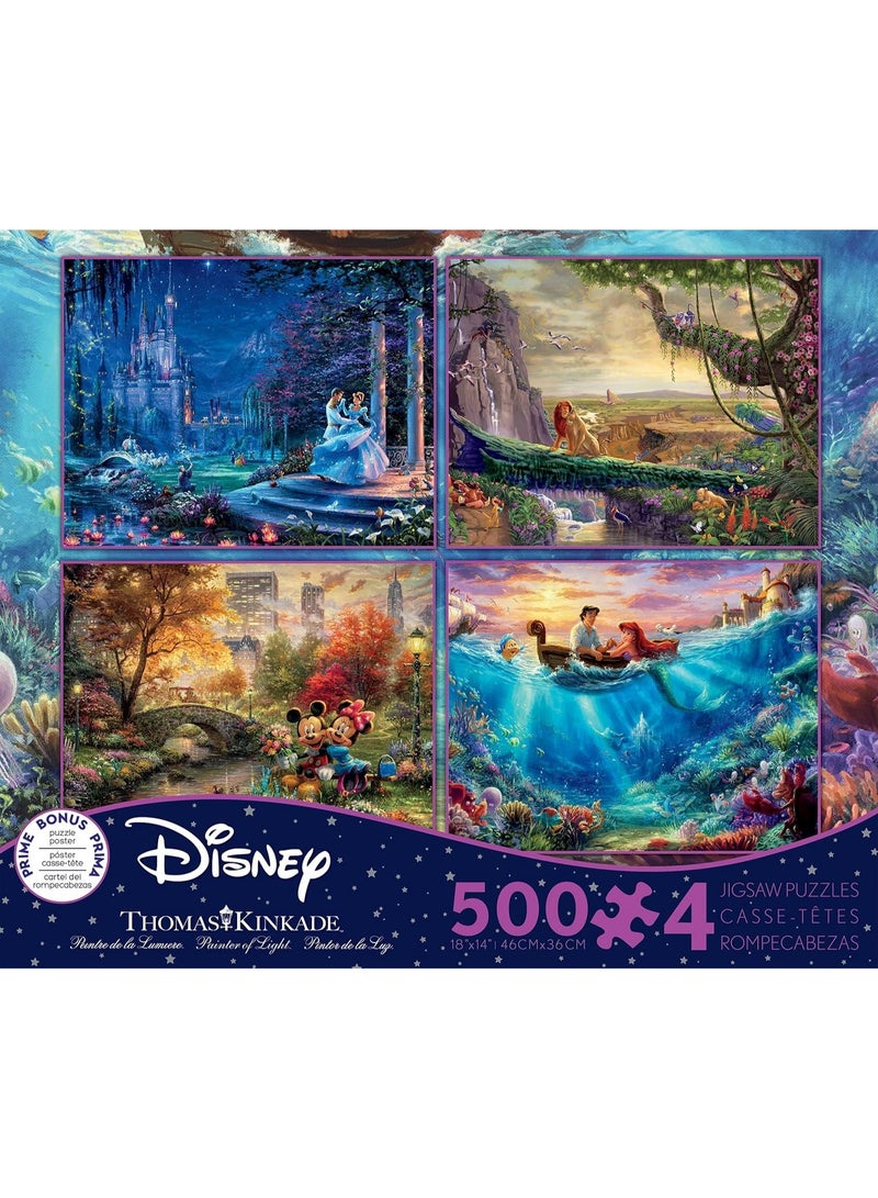 Ceaco سيكو - مجموعة 4 في 1 - توماس كينكيد - مجموعة أحلام ديزني - سندريلا، ملك الأسد، ميكي وميني، وذا ليتل ميرميد - (4) 500 قطعة ألغاز متشابكة، زرقاء - Image 4