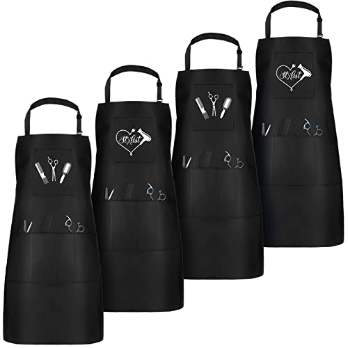 Janmercy 4 Pcs Hair Stylist Apron with 4 Pockets Waterproof Salon Aprons for Hairdresser Cosmetologist Apron(Black) - Image 1