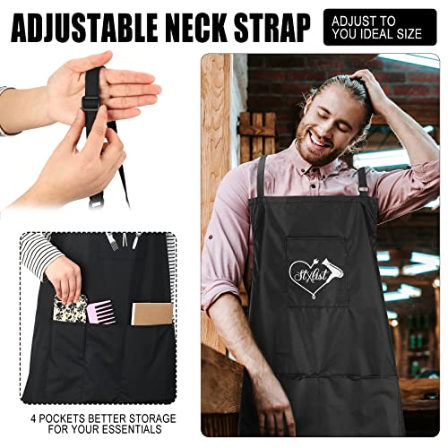Janmercy 4 Pcs Hair Stylist Apron with 4 Pockets Waterproof Salon Aprons for Hairdresser Cosmetologist Apron(Black) - Image 2