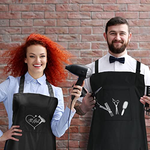 Janmercy 4 Pcs Hair Stylist Apron with 4 Pockets Waterproof Salon Aprons for Hairdresser Cosmetologist Apron(Black) - Image 4