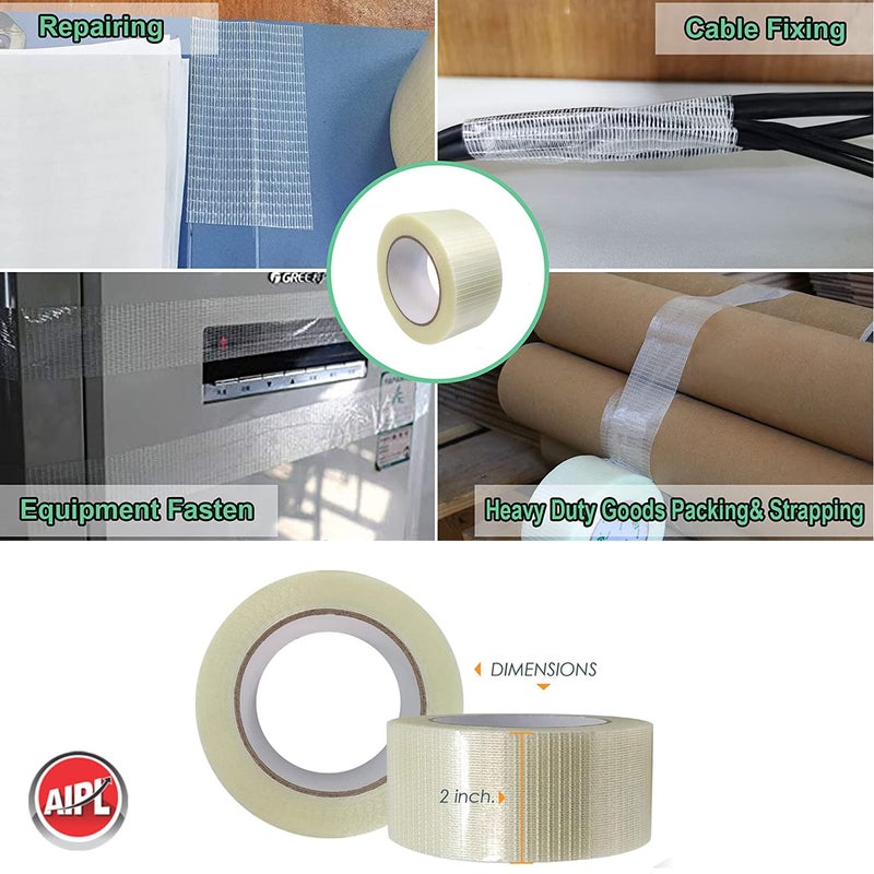 AIPL شريط تثبيت خيوط متقاطعة، 1 لفة 2 بوصة × 50 متر، شريط زجاجي مقوى شفاف عالي التحمل. - Image 5