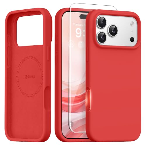 GONEZ Magnetic for iPhone 17 Pro Case Compatible with MagSafe AntiScratch Microfiber Lining Screen Protector Silicone Camera Control Shockproof Slim Phone Cover 63 inch Red - Image 1