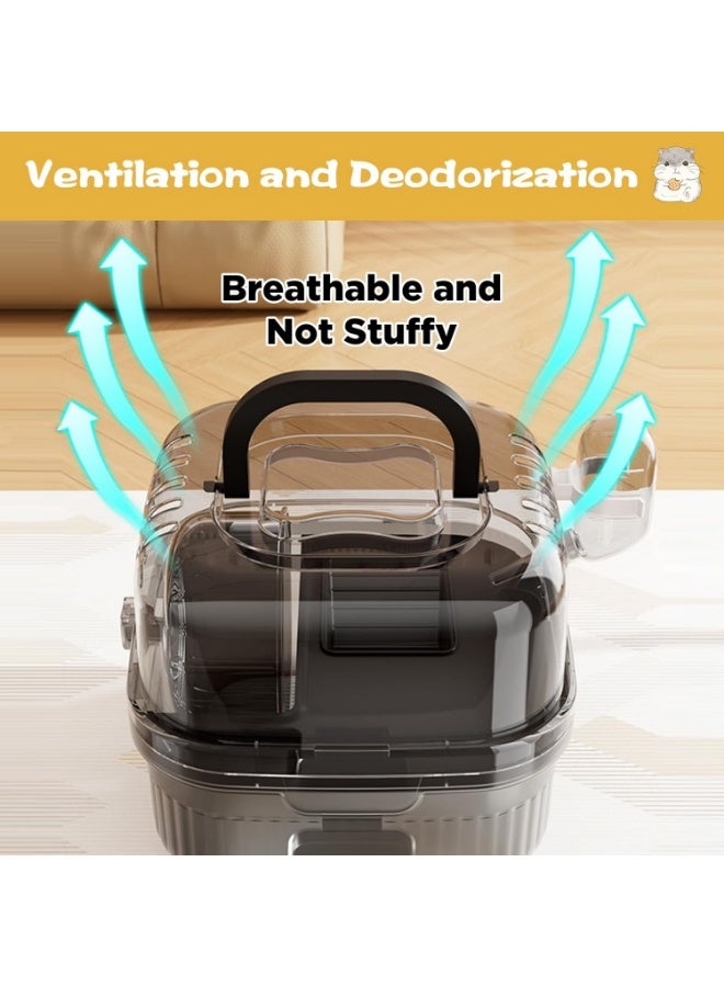 Meetion Portable Hamster Cage With Panoramic Transparent Double-layer Luxury Hamster With Running Wheel (Black/Yellow) - Image 5