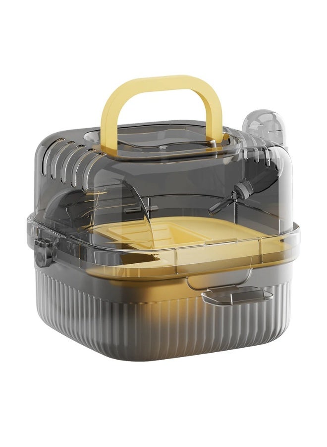 Meetion Portable Hamster Cage With Panoramic Transparent Double-layer Luxury Hamster With Running Wheel (Black/Yellow) - Image 1