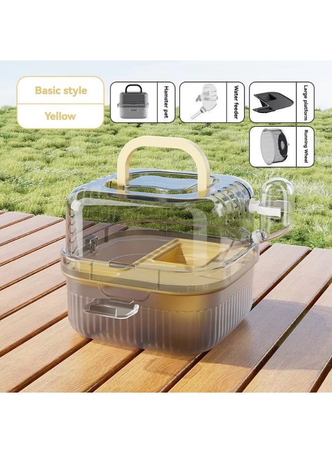 Meetion Portable Hamster Cage With Panoramic Transparent Double-layer Luxury Hamster With Running Wheel (Black/Yellow) - Image 3