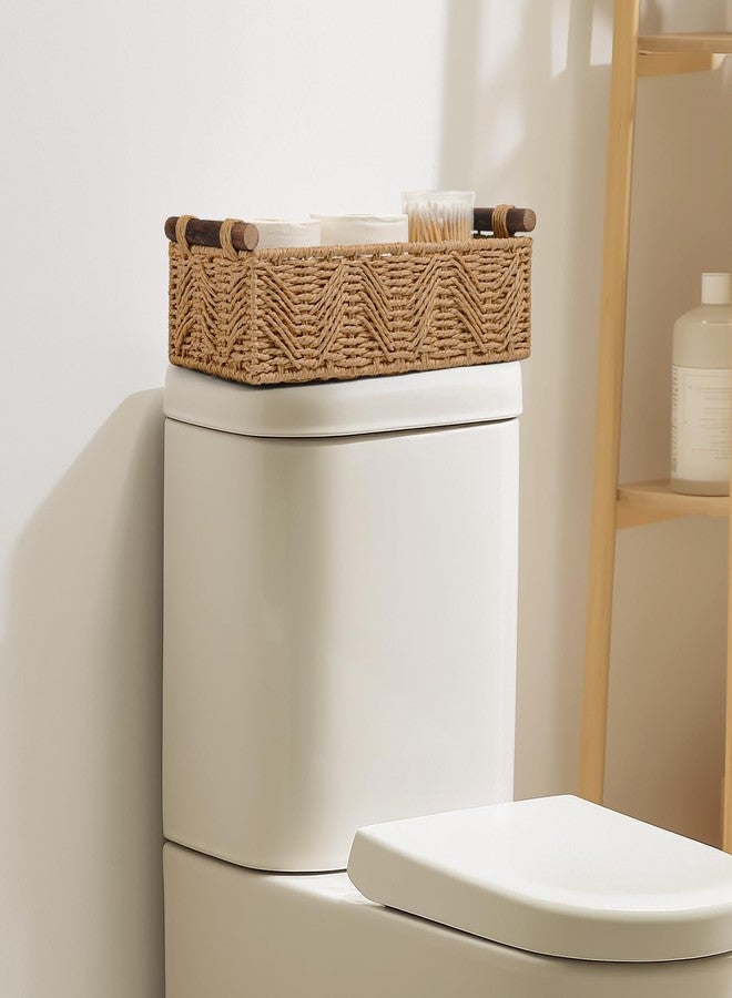 STOBSK Bathroom Baskets for Organizing with Handle Decorative Basket for Bathroom Countertop Storage Toilet Paper Storage Basket for Toilet Tank Top Small Baskets Set,Cream - Image 3