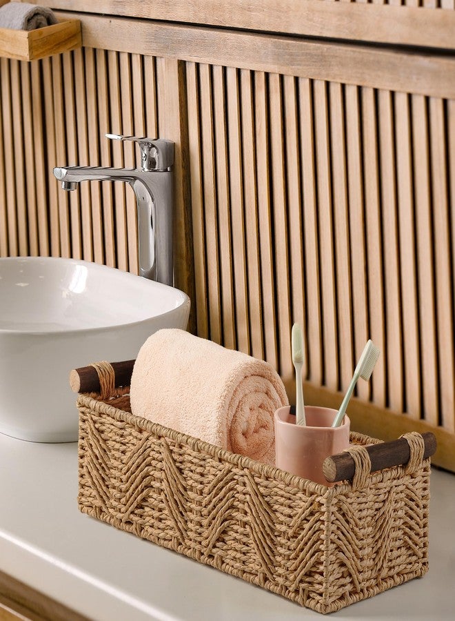 STOBSK Bathroom Baskets for Organizing with Handle Decorative Basket for Bathroom Countertop Storage Toilet Paper Storage Basket for Toilet Tank Top Small Baskets Set,Cream - Image 4
