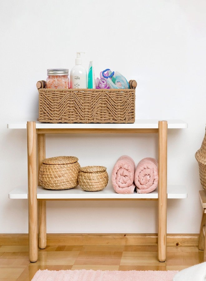 STOBSK Bathroom Baskets for Organizing with Handle Decorative Basket for Bathroom Countertop Storage Toilet Paper Storage Basket for Toilet Tank Top Small Baskets Set,Cream - Image 5