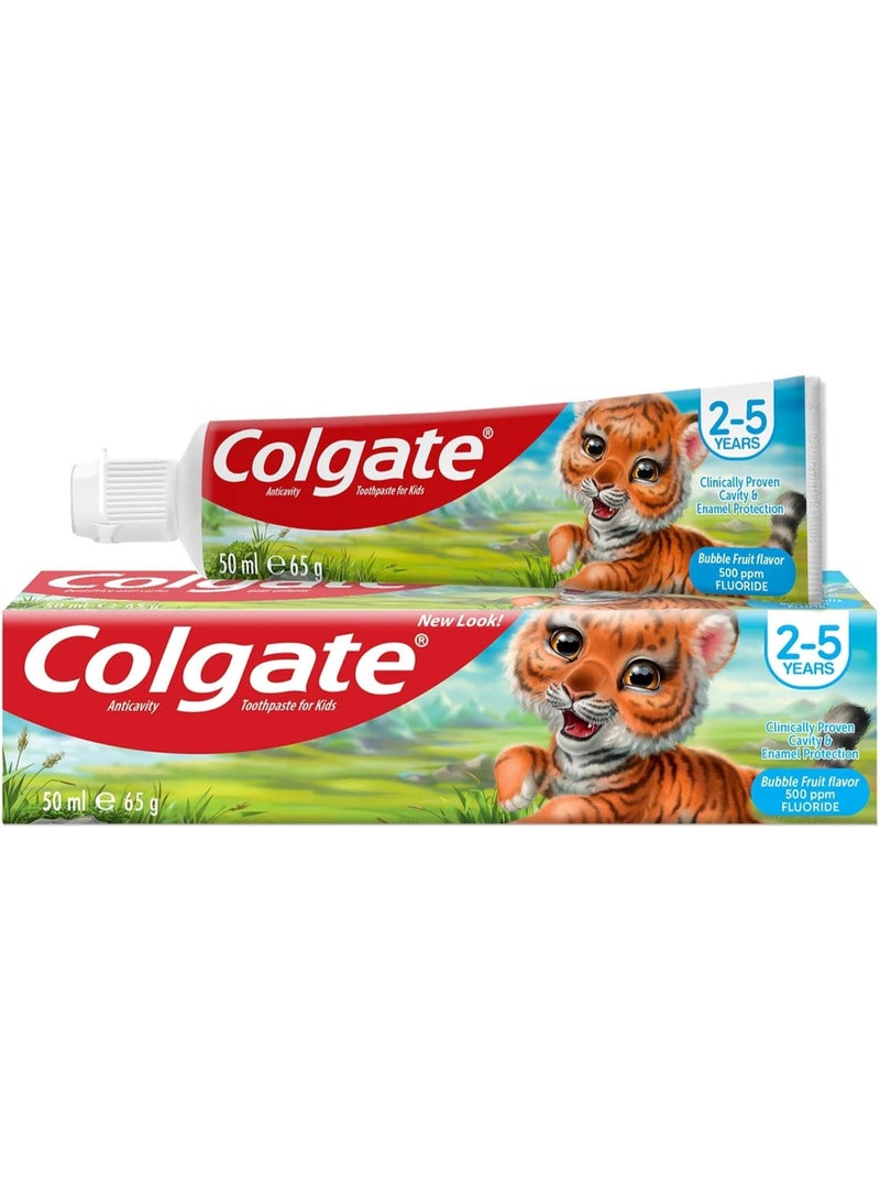 Colgate Toothpaste Kids Bubble Fruit, Fluoride Toothpaste, 2-5 years, 4x50ml, 4 Pack - Image 2