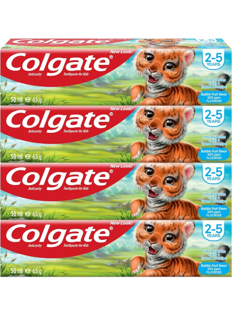 Colgate Toothpaste Kids Bubble Fruit, Fluoride Toothpaste, 2-5 years, 4x50ml, 4 Pack - Image 1
