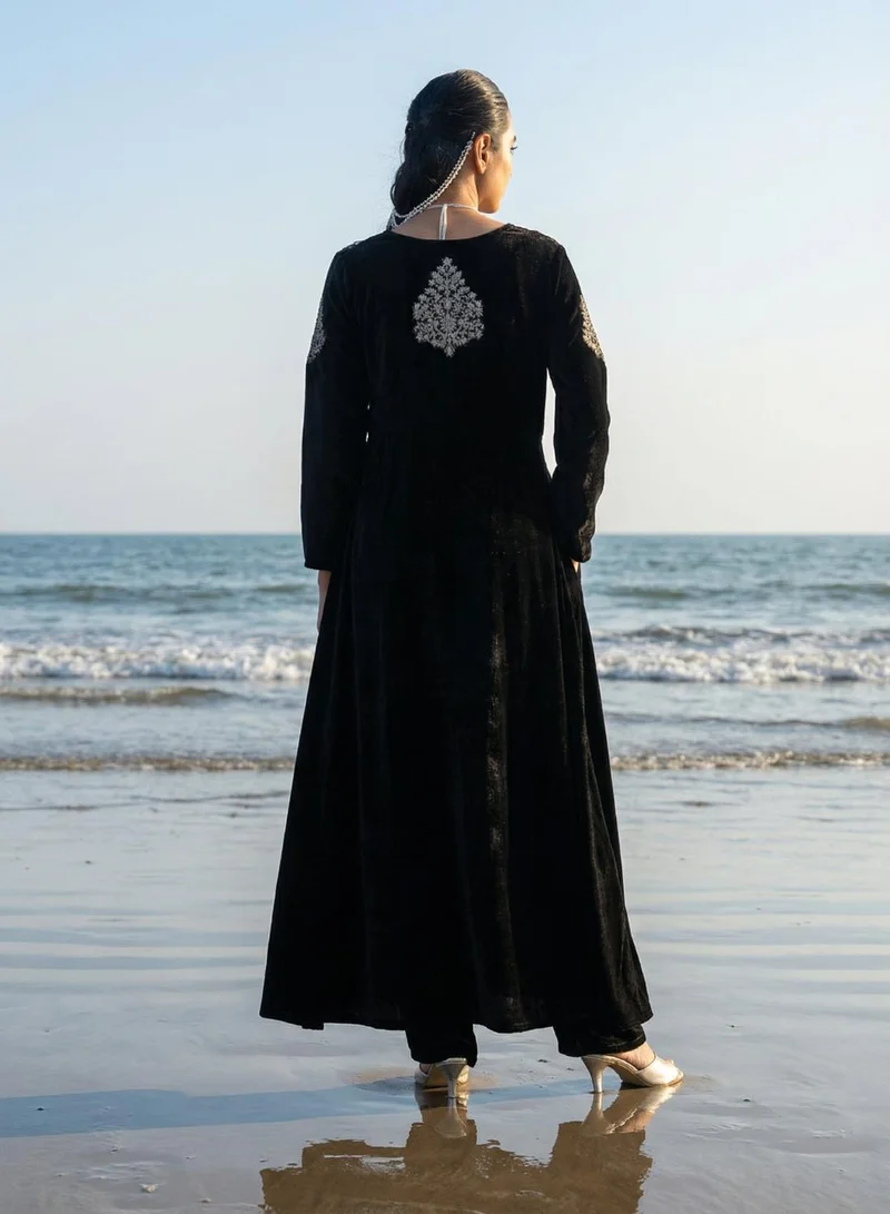 ISHIN black Rich Black Organza Patchwork Embroidered Anarkali Kurta Set for Women | Best Price UAE