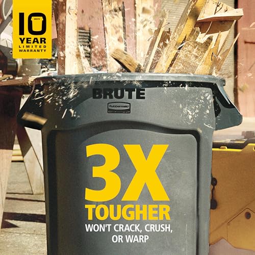 Rubbermaid Commercial Products BRUTE Heavy-Duty Round Trash/Garbage Can, 10-Gallon, Black, Ideal for Home/Garage/Bathroom/Outdoor/Driveway - Image 3