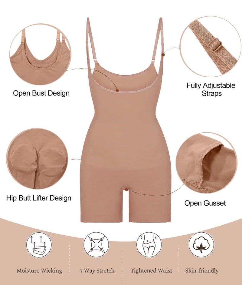 SHAPERX Open Bust Shapewear Tummy Control Bodysuits for Women Seamless Compression High Waisted Body Shaper, SZ5258-Sienna-S/M - Image 5