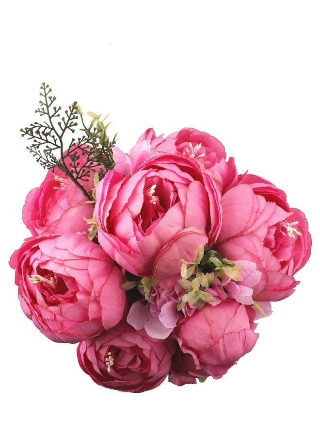 نيبمينينت باقة زهور فاوانيا صناعية كبيرة وحريرية مع براعم وردي/ أخضر - Image 1