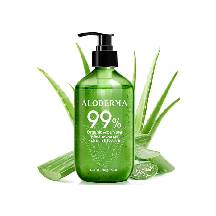 Aloderma Aloe Vera Gel - Large 17.6oz Value Pump - Made within 12 Hours of Harvest with 99% Organic Aloe Vera, Lightweight, Non-Sticky for Sunburns, Natural, Soothing Aloe Vera for Face & Hair