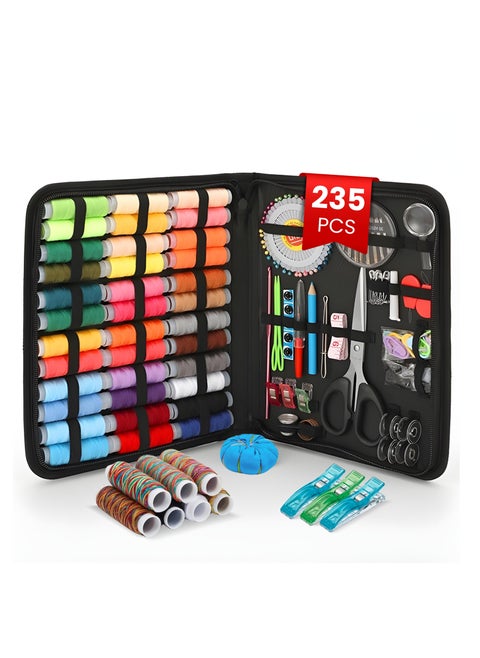 Sewing Kit 235 Pieces  Premium Sewing Supplies Set with Colorful Threads Scissors Needles Pins  Buttons & Measuring Tape  Ideal for Home Travel  DIY Projects