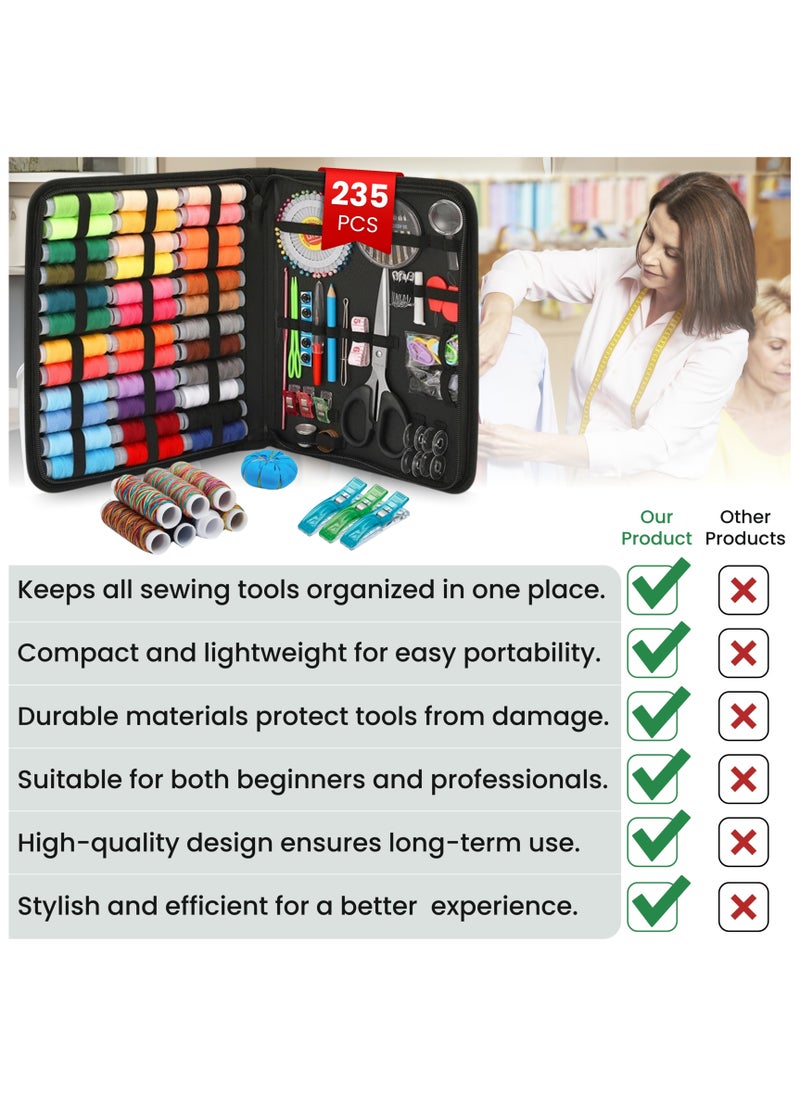 Sewing Kit 235 Pieces  Premium Sewing Supplies Set with Colorful Threads Scissors Needles Pins  Buttons & Measuring Tape  Ideal for Home Travel  DIY Projects