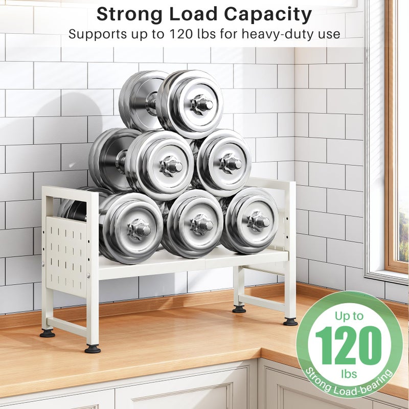 Kitstorack Microwave Stand, 2-Tier Expandable(17.4"-27.4") Microwave Oven Rack, Heavy Duty Adjustable Shelf with 9 hooks, Kitchen Organizer Storage Shelves for Pantry, Countertop, Coffee Bar, Office, Dorm, White - Image 5