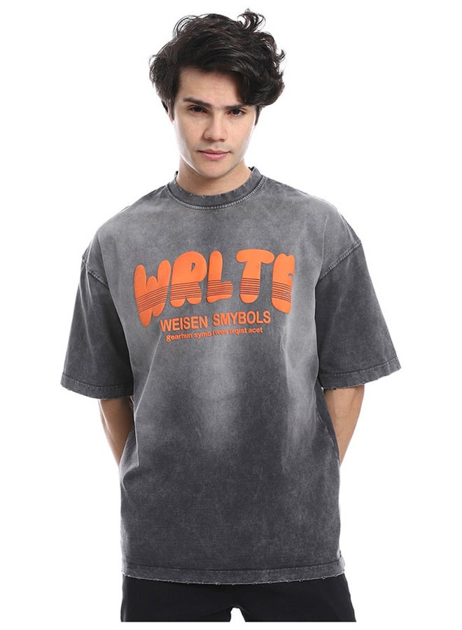 WHITE RABBIT 3D Pattern Stone Wash Slip On T-Shirt - Grey  - Image 1