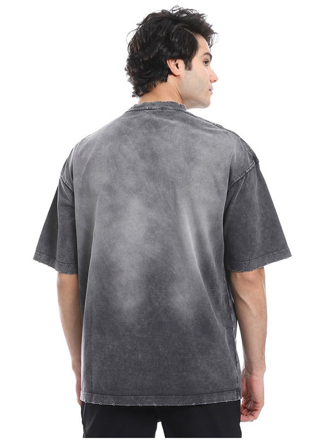 WHITE RABBIT 3D Pattern Stone Wash Slip On T-Shirt - Grey  - Image 3