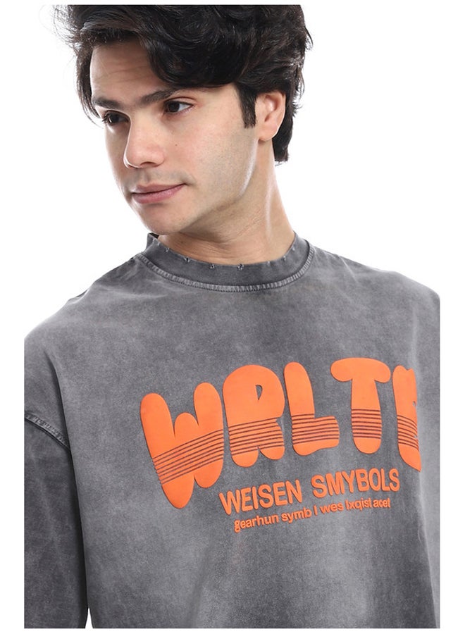 WHITE RABBIT 3D Pattern Stone Wash Slip On T-Shirt - Grey  - Image 4