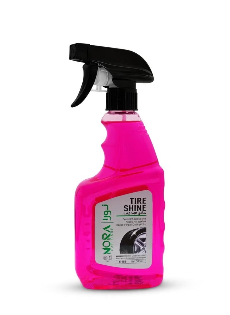 NORA Professional Tire Shine Spray, Long-Lasting Wet Look Finish, Superior Shine and Protection for Car, Bike and Truck Tires, 500ml, High Gloss Detailing Solution #254 - Image 1