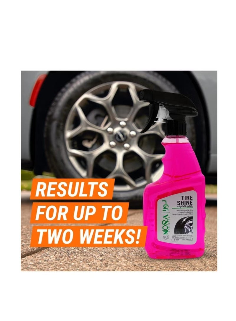 NORA Professional Tire Shine Spray, Long-Lasting Wet Look Finish, Superior Shine and Protection for Car, Bike and Truck Tires, 500ml, High Gloss Detailing Solution #254 - Image 3