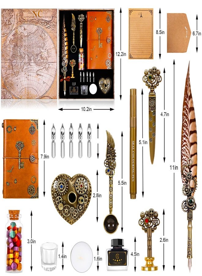 N.C NC Feather Pen Ink Set, Includes Quill Pen, Notebook, 5 Replaceable Nibs, Stamp, Spoon, Wax Beads, White Wax, Ink, Pen Holder, Cup, Envelope, Letter Paper - Image 2