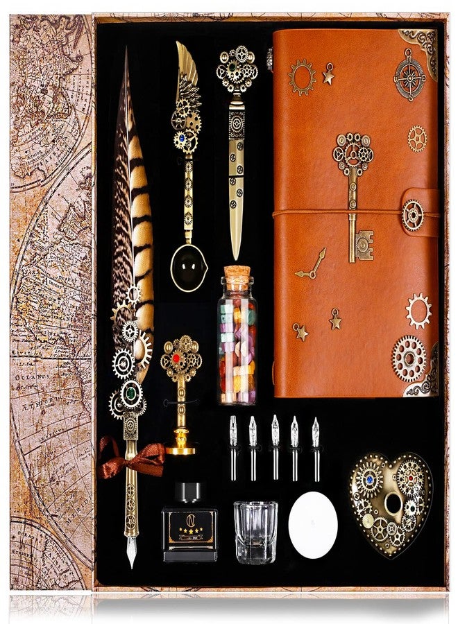 N.C NC Feather Pen Ink Set, Includes Quill Pen, Notebook, 5 Replaceable Nibs, Stamp, Spoon, Wax Beads, White Wax, Ink, Pen Holder, Cup, Envelope, Letter Paper - Image 1