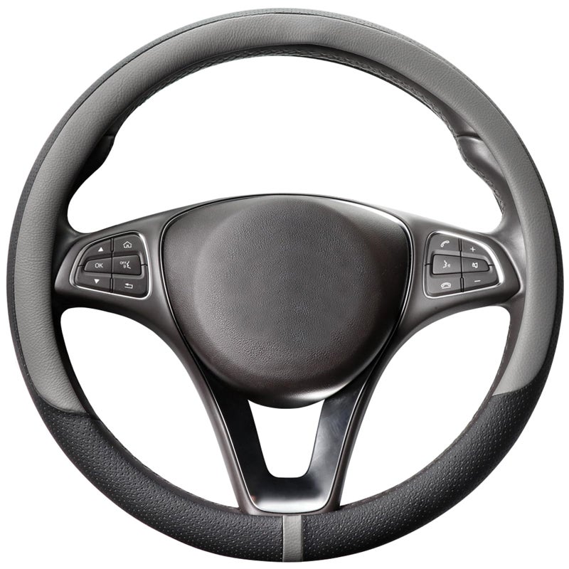 COFIT Breathable Car Steering Wheel Cover 15 inch Auto Universal Leather Wrap NonSlip Steeringwheel Protector Automotive Interior Accessories Grey Suit for 14515 inch