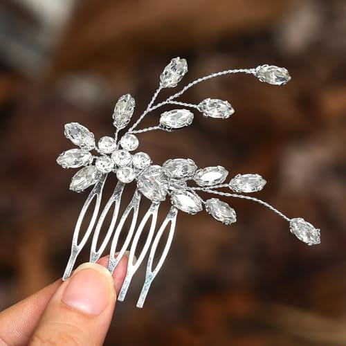 CASDRE Rhinestone Wedding Hair Comb Crystal Hair Accessories for Women (A Silver) - Image 1