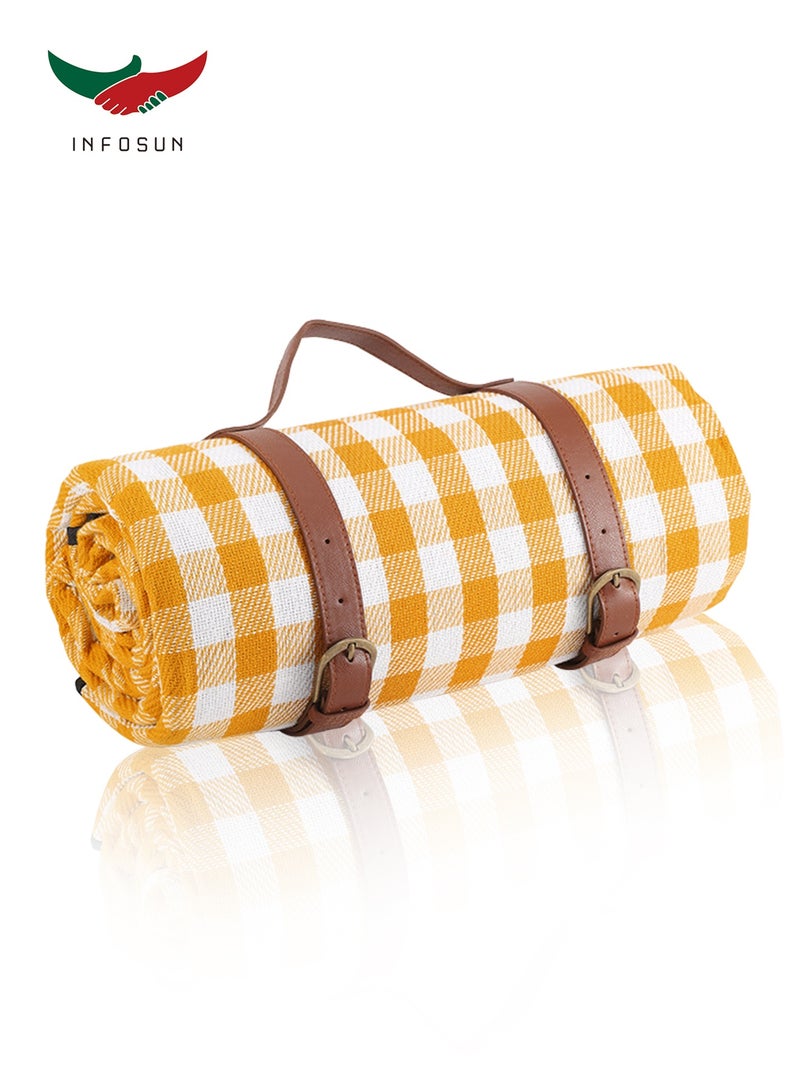 INFOSUN Portable Outdoor Picnic Blanket 200 * 200cm Extra Large Waterproof and Foldable, 3-Layer Outdoor Blanket for 6 to 8 Adults,For Camping, Park, Beach, Grass, Indoors (Yellow) - Image 1