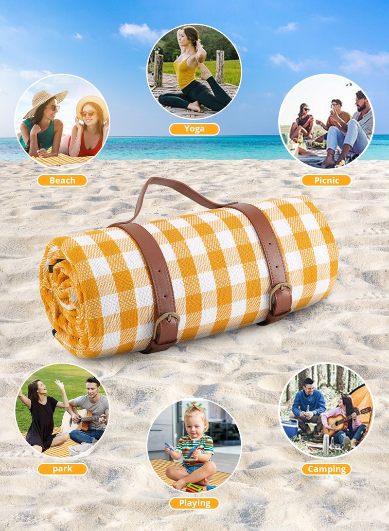 INFOSUN Portable Outdoor Picnic Blanket 200 * 200cm Extra Large Waterproof and Foldable, 3-Layer Outdoor Blanket for 6 to 8 Adults,For Camping, Park, Beach, Grass, Indoors (Yellow) - Image 3