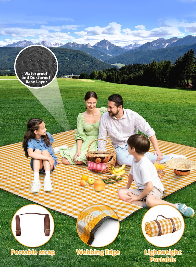INFOSUN Portable Outdoor Picnic Blanket 200 * 200cm Extra Large Waterproof and Foldable, 3-Layer Outdoor Blanket for 6 to 8 Adults,For Camping, Park, Beach, Grass, Indoors (Yellow) - Image 2