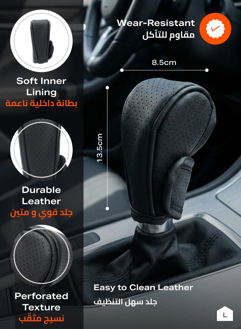 LAWAZIM Car Gear Shift Cover - Universal Interior Gear Stick and Knob Protector with Adjustable Velcro, Breathable Anti-Slip Padded Design, Durable Black Car Accessory for Trucks, SUVs & Most Cars - Image 1