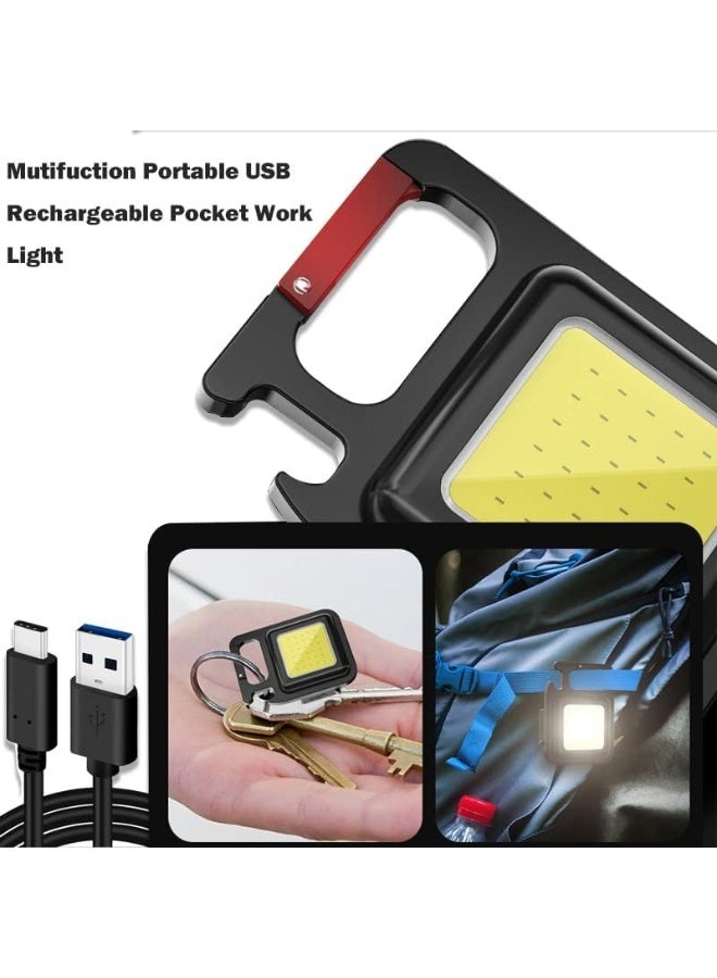 AWH Small LED Flashlight 800 Lumens COB Rechargeable Keychain Mini Flashlight 4 Light Modes Portable Pocket Light with Folding Bracket Bottle Opener and Magnet Base for Fishing Walking Camping - Image 2