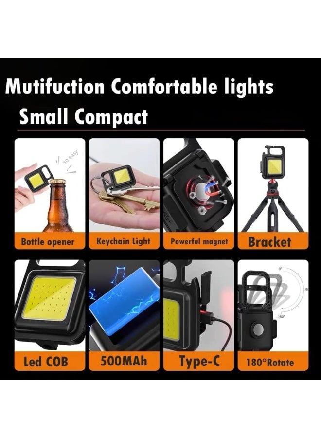 AWH Small LED Flashlight 800 Lumens COB Rechargeable Keychain Mini Flashlight 4 Light Modes Portable Pocket Light with Folding Bracket Bottle Opener and Magnet Base for Fishing Walking Camping - Image 4