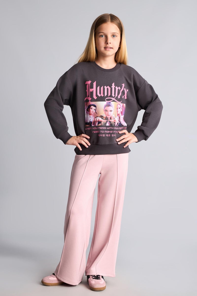 DeFacto Grey Girl Girl Relaxed Fit Kpop Demon Hunters Crew Neck Sweatshirt Casual - Image 2