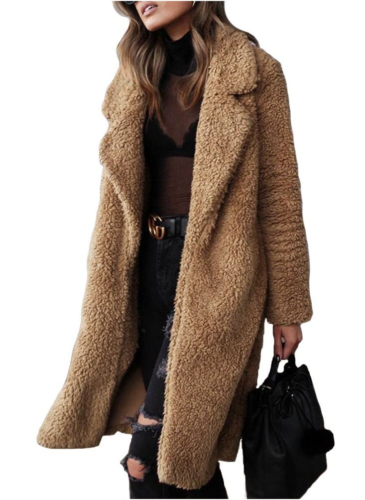 Loquat - Women's Autumn/Winter Fashion Lapel Medium Length Plush Overcoat - Image 1