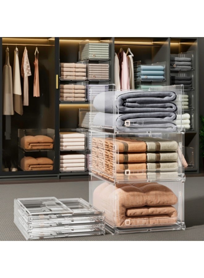 GGEROU 1-Piece Clear Plastic Stackable Clothes Storage Foldable Pull out Drawers Bins for Closet,33*48*25cm - Image 2