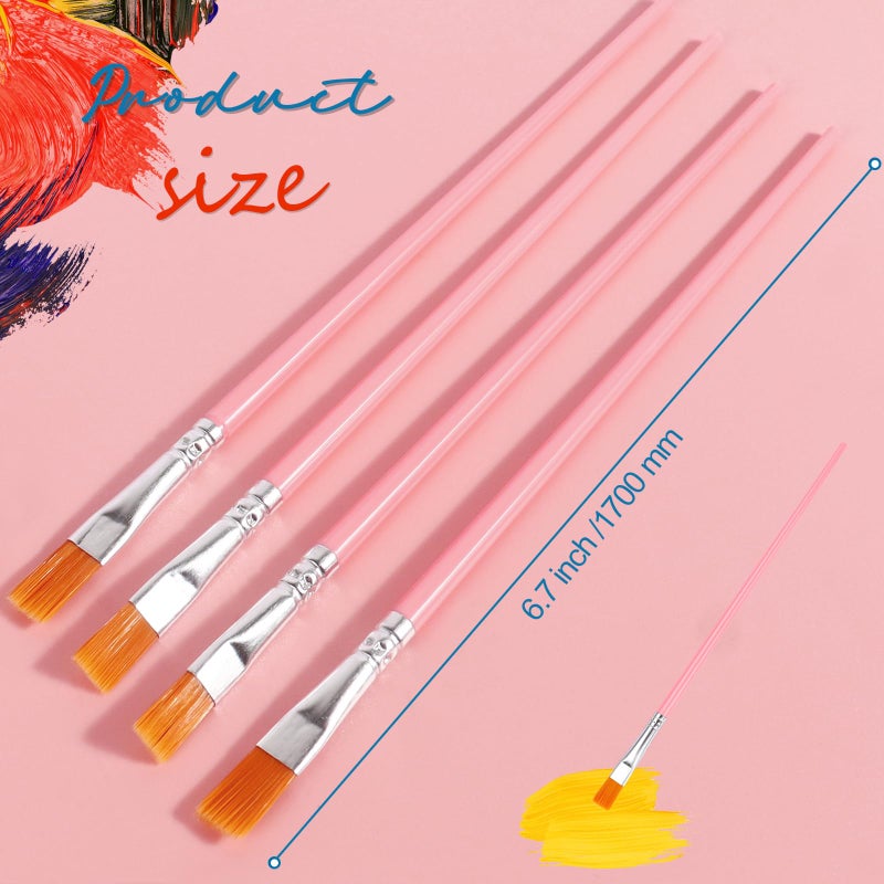 DOMMARE 30Pcs Small Paint Brushes Bulk for Kids Flat Nylon Hair Paintbrushes Acrylics Painting Supplies Oil Watercolors Crafts Brush for Students, Children and Adult, Pink - Image 3