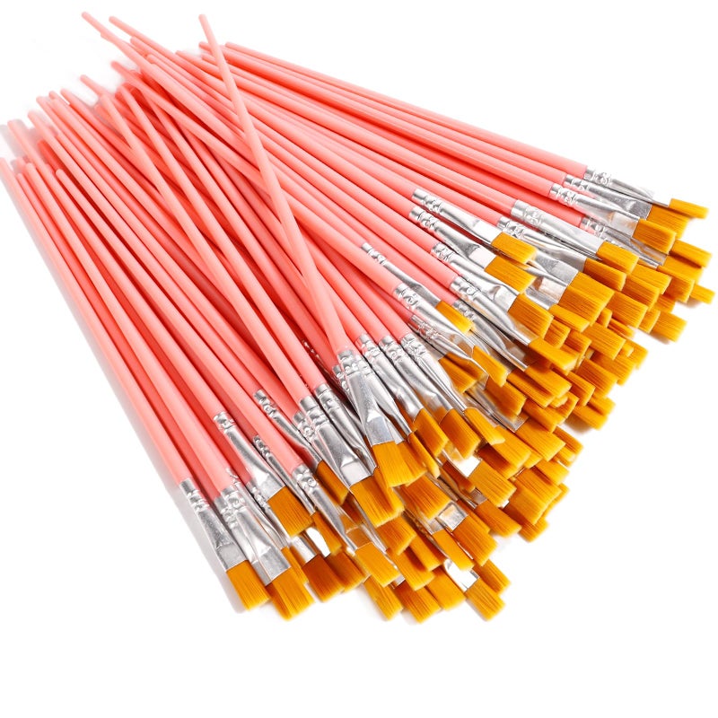 DOMMARE 30Pcs Small Paint Brushes Bulk for Kids Flat Nylon Hair Paintbrushes Acrylics Painting Supplies Oil Watercolors Crafts Brush for Students, Children and Adult, Pink - Image 1