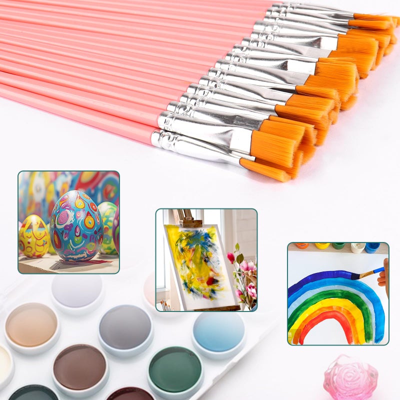 DOMMARE 30Pcs Small Paint Brushes Bulk for Kids Flat Nylon Hair Paintbrushes Acrylics Painting Supplies Oil Watercolors Crafts Brush for Students, Children and Adult, Pink - Image 4