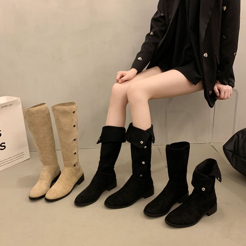 Western Cowboy Boots Women'S High Barrel Slimming Suede Large Barrel Stretch Knight Boots Widened Long Barrel Plus Size Women'S Boots 42 - Image 2