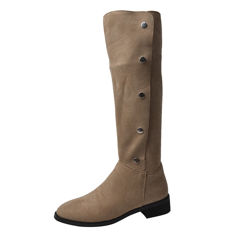 Western Cowboy Boots Women'S High Barrel Slimming Suede Large Barrel Stretch Knight Boots Widened Long Barrel Plus Size Women'S Boots 42 - Image 1