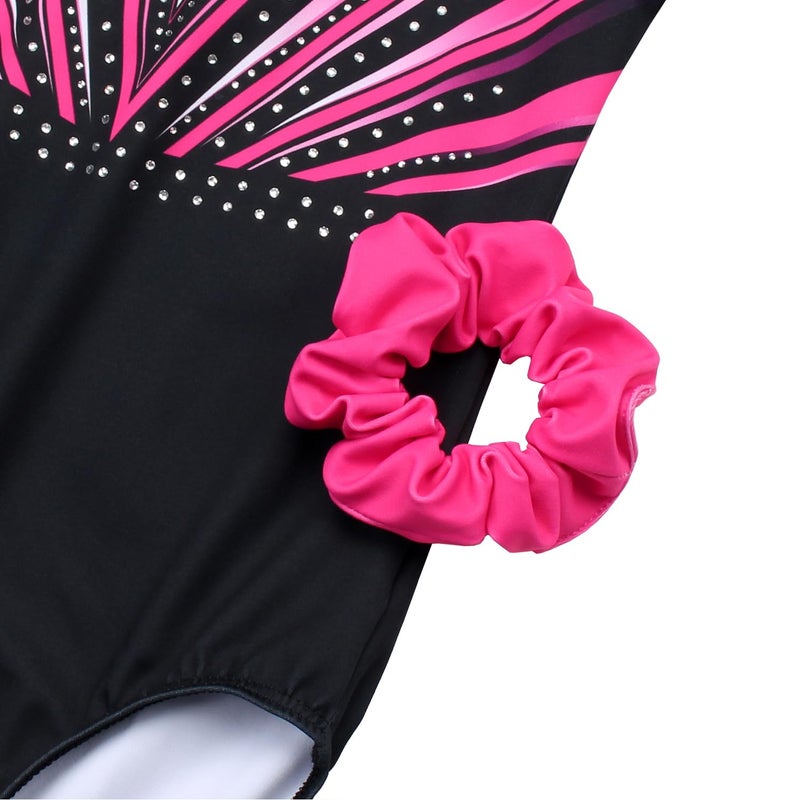 JOYSTREAM Gymnastics Leotards for Girls With Shorts Sparkly Ballet Dance Long Printed Sleeve Outfit 10-11Years,Rose-red Diamond - Image 5