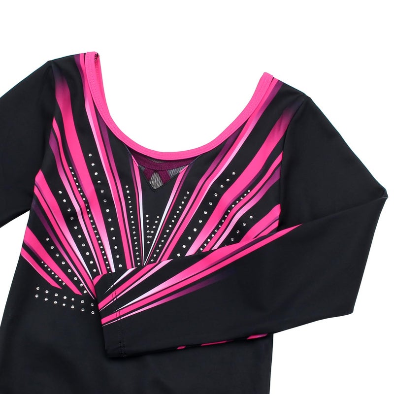 JOYSTREAM Gymnastics Leotards for Girls With Shorts Sparkly Ballet Dance Long Printed Sleeve Outfit 10-11Years,Rose-red Diamond - Image 4